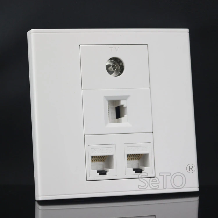 SeTo 86 Тип Три порта RJ45 Cat5e сетевой Lan + ТВ настенная пластина розетка Keystone Лицевая