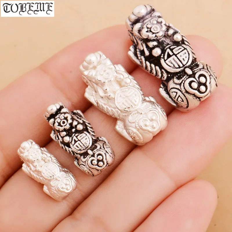 3D 100% 999 серебро Pixiu бусины Настоящее чистое Fengshui бусы богатство пиксиу Piyao