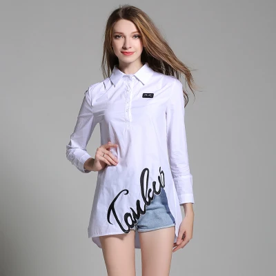 Женская рубашка с вышивкой черная или белая Повседневная Блузка надписью