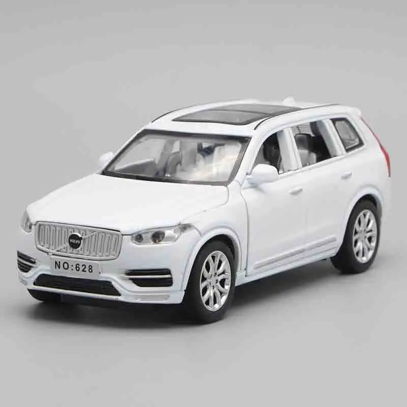 Белый 1:32 Volvo XC90 литьё под давлением автомобилей модель игрушки с открывающимися дверцами тянуть обратно музыкальным светом автомобиля игрушки для детей - Цвет: Белый
