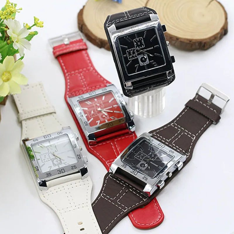 Модные кварцевые часы с квадратным циферблатом и кожаным ремешком наручные для