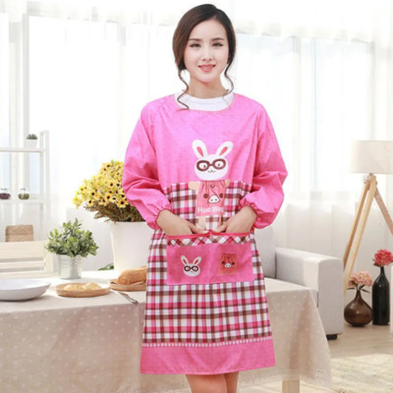 Женский кухонный фартук для готовки мультяшный с длинными рукавами маслостойкий