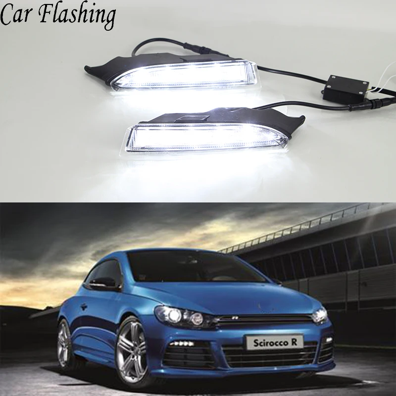 Автомобильная проблесковая 2 шт. DRL для Volkswagen VW Scirocco R 2010 2011 2012 2013 светодиодный фары дневного света с Поворотом Сигнал Цвет: желтый