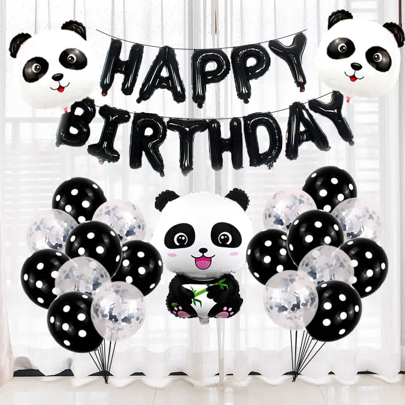 

Cartoon Panda Aluminum Balloons Black Dot Latex With Star Foil Balls Children Birthday Baby Shower Animal Them Party Decorations