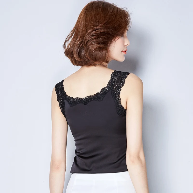Женские сексуальные сплошные кружевные лоскутные Топы на бретельках шелковые