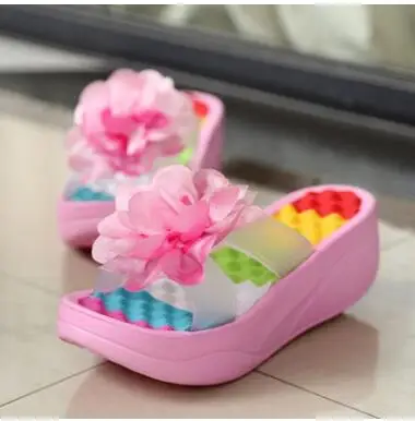 218 pink Summer Sandals Wedges Flip Flops Platform Slippers Shoes slippers sandalia New Women Sandals Fashion Flower shoes MM-92 - Цвет: 218 pink