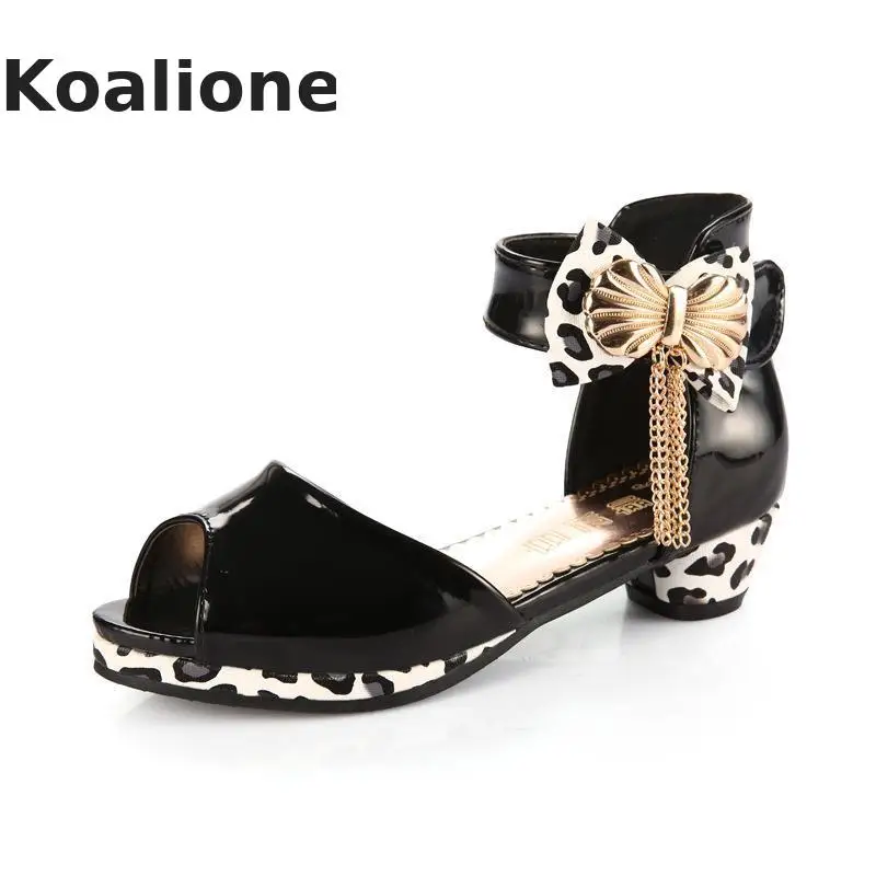 

Kids Shoes For Girls Princess Shoes Girls Leather Latin Dress Bow Metal Tassel Children Black/pink High Heel Shoes School Summer