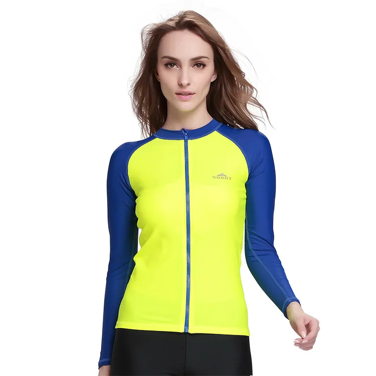 women yellow SBART купальники для женщин и мужчин с длинным рукавом Купальник только Топ лайкра высокая эластичность Рашгард купальники для пар UPF50 - Цвет: women yellow