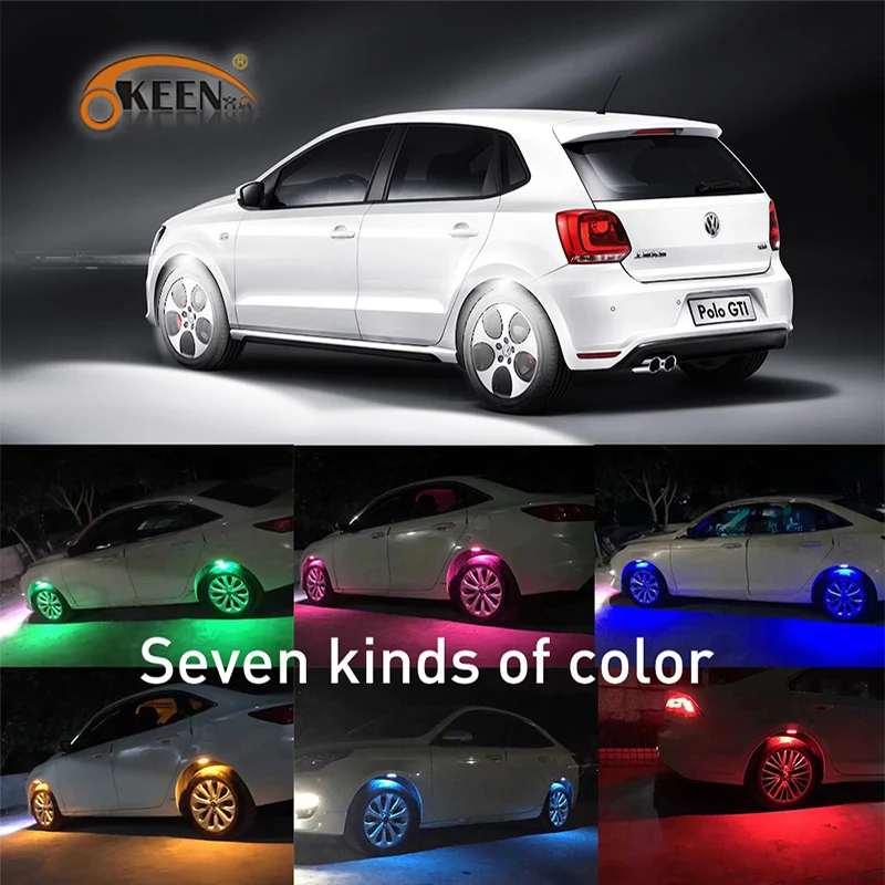 OKEEN дневные ходовые огни Габаритные Огни 7 Цветов ВОДИТЬ Автомобиль Колеса Neon Glow Фары Крыло Под Сторона Лампы 3 Режима