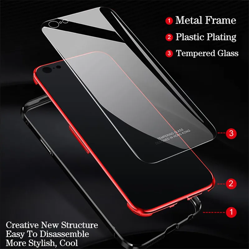 Metal Bumper Case for iPhone 6 6S Plus Luxury Plating Aluminum Frame Hard Tempered Glass Thin Back Cover Iphone S Coque |