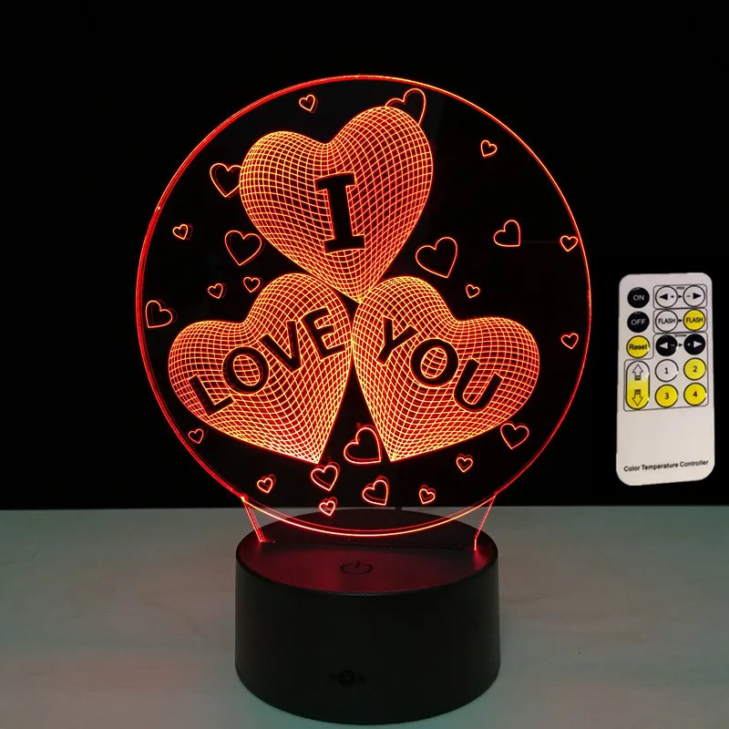 

I LOVE YOU Colorful Remote Touch 3D Hologram Lamp USB Acrylic Lights 3D LED Lamp Nightlight for Wedding Party Lover Gift