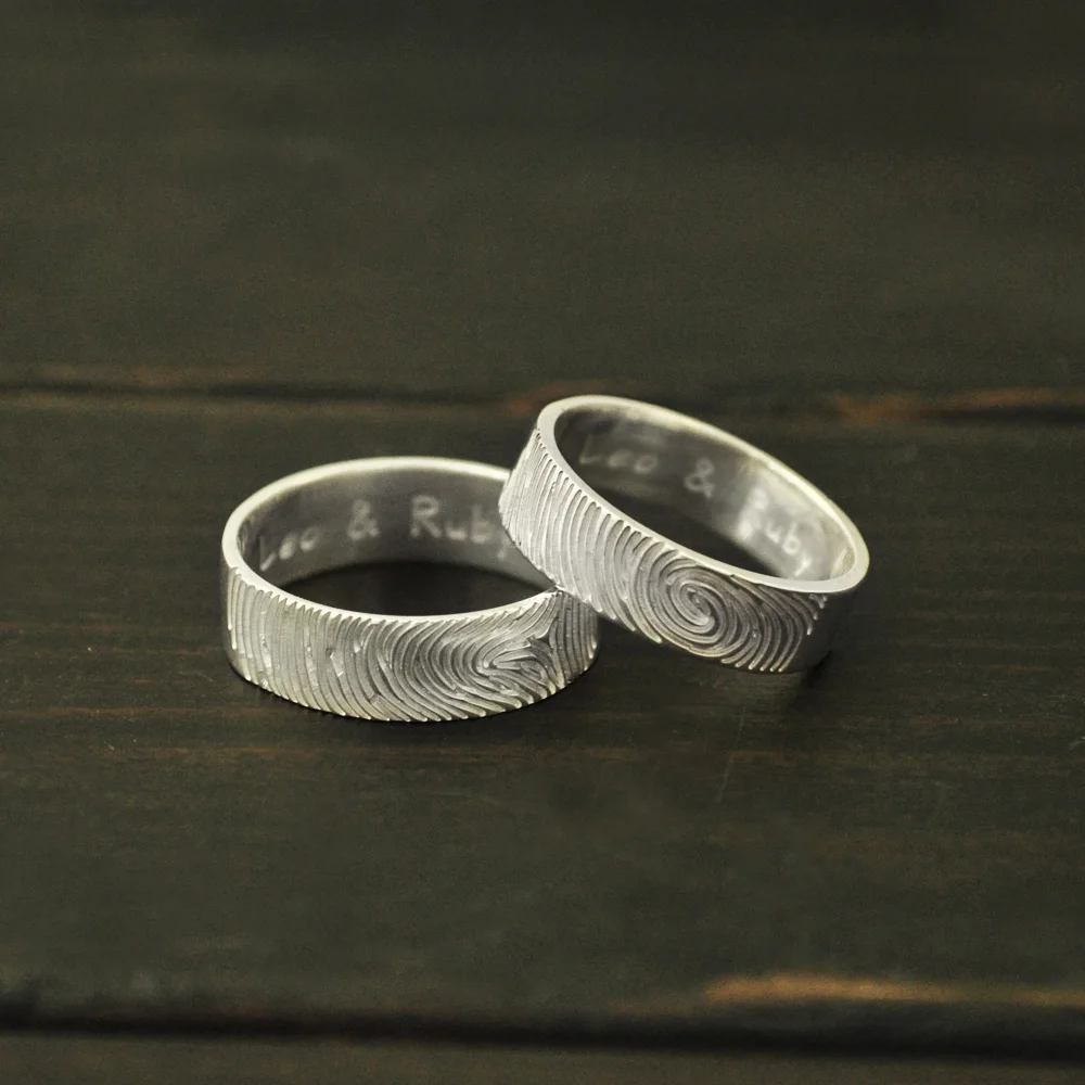 Кольцо с отпечатком пальца для пар персонализированные кольца отпечатков