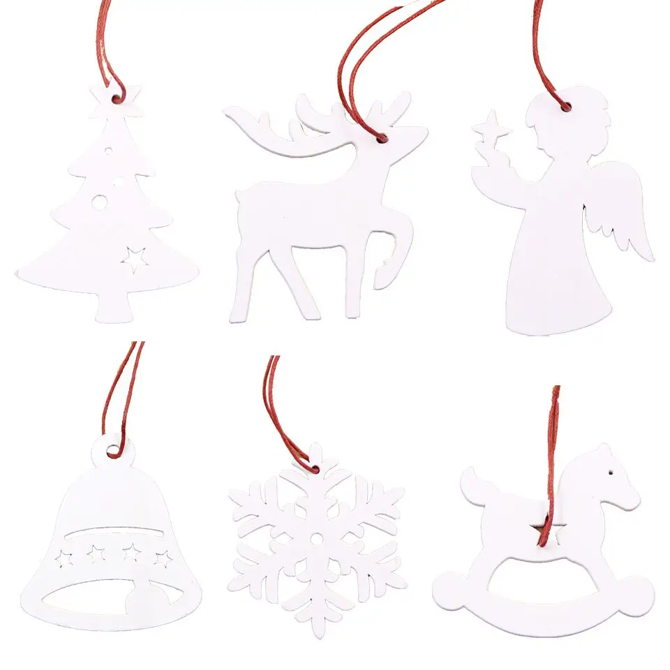 Белый 6PCS DIY White&Red Snowflakes Christmas Wooden Pendants Ornaments For Xmas Tree Ornaments Christmas Party Decorations Kids Gift - Цвет: Белый