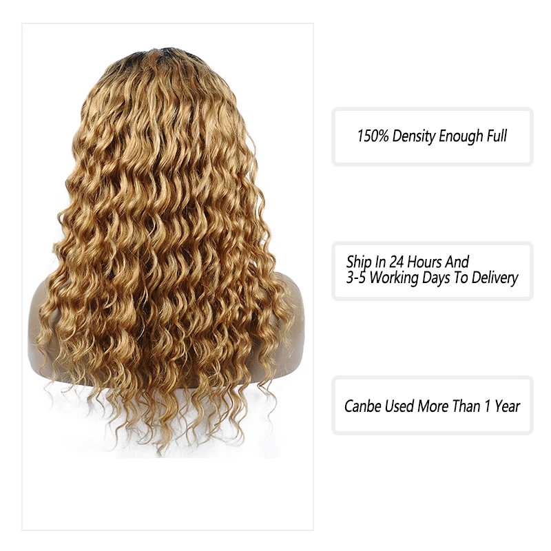 Peruvian Ombre 1B 27 Honey Blonde Remy Human Hair Wigs With 150% Density Loose Deep Lace Front 4*4 Closure For Black Woman | Шиньоны и
