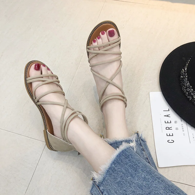 Сандалии Женские туфли на плоской подошве 2019 сезон весна Новинка Обувь в римском