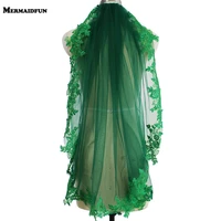 real pictures green lace short wedding veil beautiful one layer bridal veil with comb muslim arabic voile de mariee