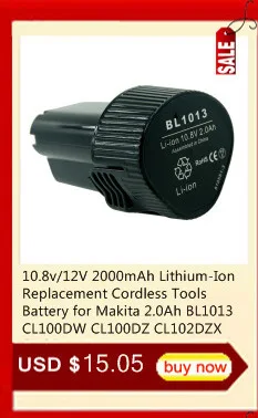 10,8 Вольт/12 В 2.0Ah литий-ионный аккумулятор для Makita 2000 мАч BL1013 BL1014 CL100DW CL100DZ CL102DZX LCT203W