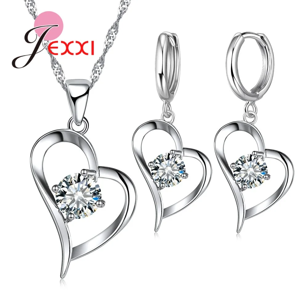 

Fashion Bijoux 925 Sterling Silver Cute Heart Shape Design With One Cubic Zirconia Stone Party Wedding Women Jewelry Set
