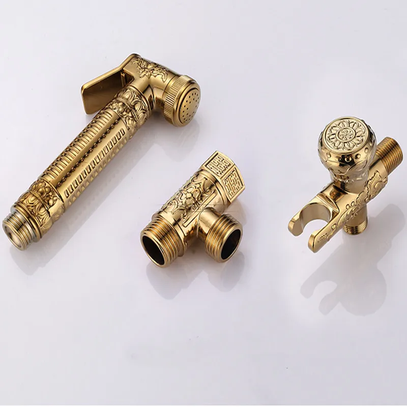 LIUYUE Bidets Faucets Antique Floral Pattern Brass Single Cold Wall Handheld Hygienic Shower Spray Wash Bathroom/Toilet Faucets