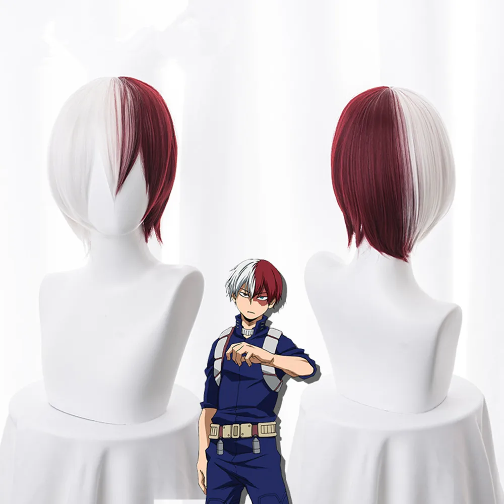 

High Quality Hero Academia Boku no Hiro Akademia Shoto Todoroki Shouto Wigs Silver White And Red Cosplay Wig