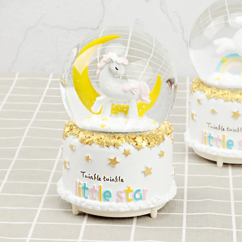 INS Музыкальная шкатулка с единорогом музыкальная в виде хрустального шара замок
