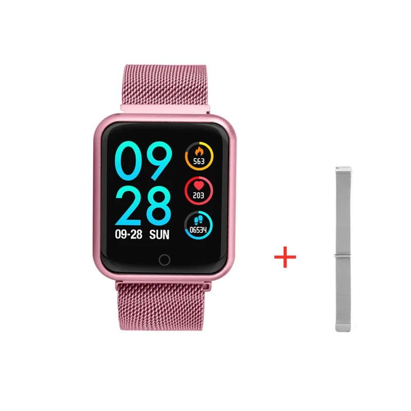 pink add strap 2 Смарт-часы P68 для мужчин и женщин, монитор сердечного ритма, спортивный фитнес-трекер, умные часы для IOS, iphone, apple, Android, PK часы 5 IWO 11/12 - Цвет: pink add strap 2