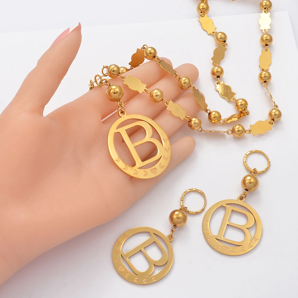 Big Size Letters Set Pendant Necklaces & Spring-Ring Gold Color Micronesia Alphabet English Initial Letter A-Z Jewelry | Украшения и