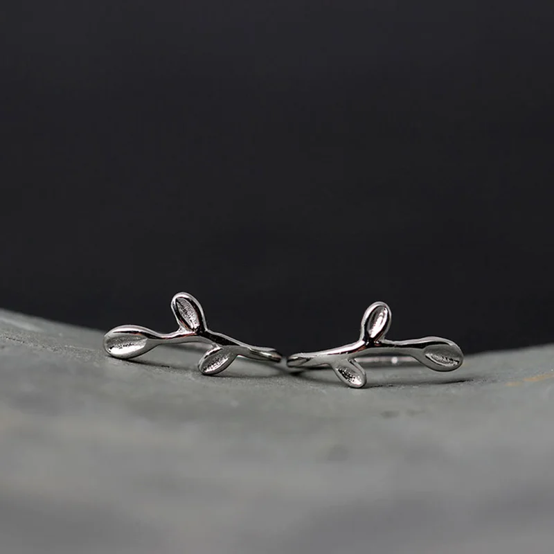 Женские серьги гвоздики из серебра 100% пробы с двумя листьями|stud earrings|earrings forearrings