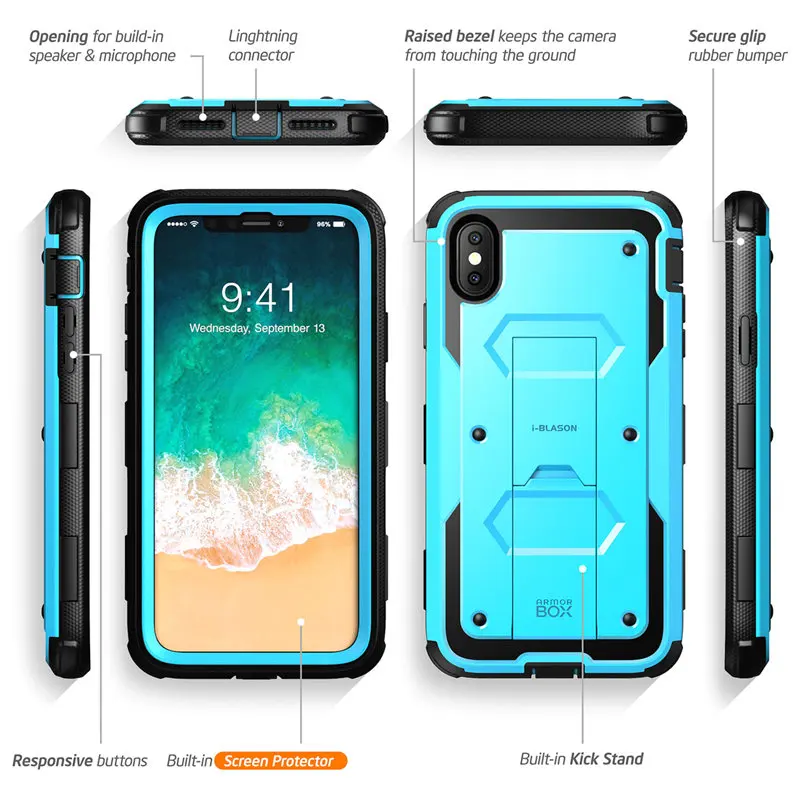 Для iphone Xs Max Чехол i-Blason Armorbox полный корпус сверхмощный ударопрочный чехол со встроенной защитой экрана и подставкой