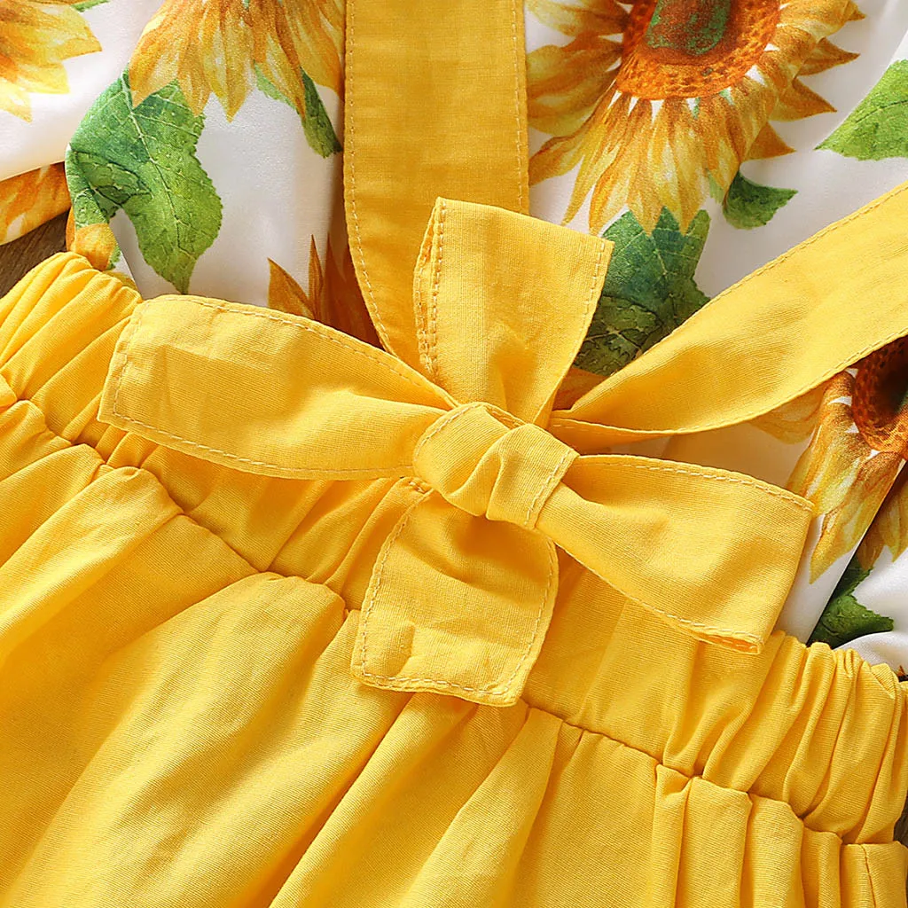 Детская одежда хлопковая для девочек комплекты Летний комбинезон с подсолнухом