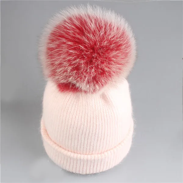 light pink fox fur Xthree новая простая зимняя шапка из кроличьего меха, шапка с натуральным мехом, шапка с помпоном для женщин, цветная шапка Skullies, теплая Женская шапка - Цвет: light pink fox fur