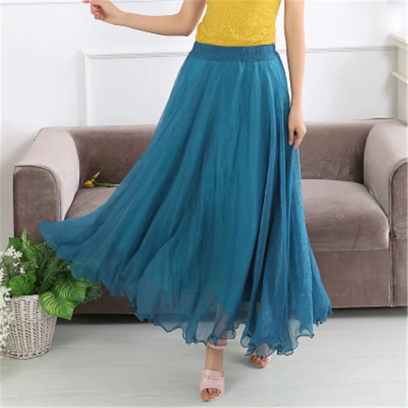 Женские Летние Элегантные шифоновые юбки длинная Однотонная юбка А силуэта