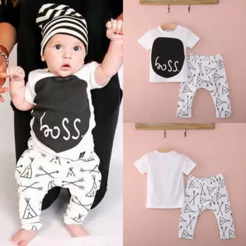 Cotton Newborn Toddler Baby Boys T-shirt Tops Long Pants Outfits Clothes Set |