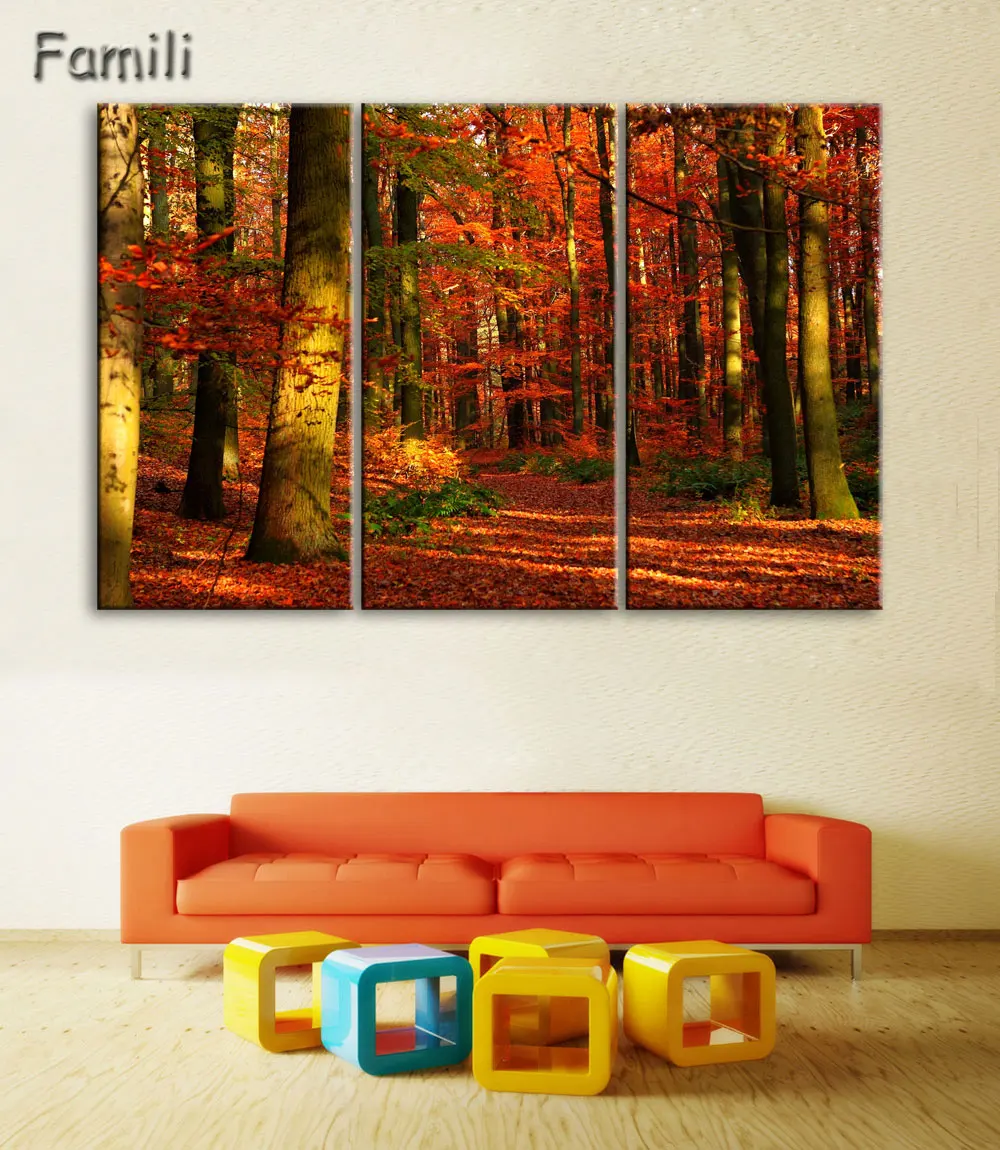 Набор картин без рамы Осенний пейзаж 3 шт. | Дом и сад