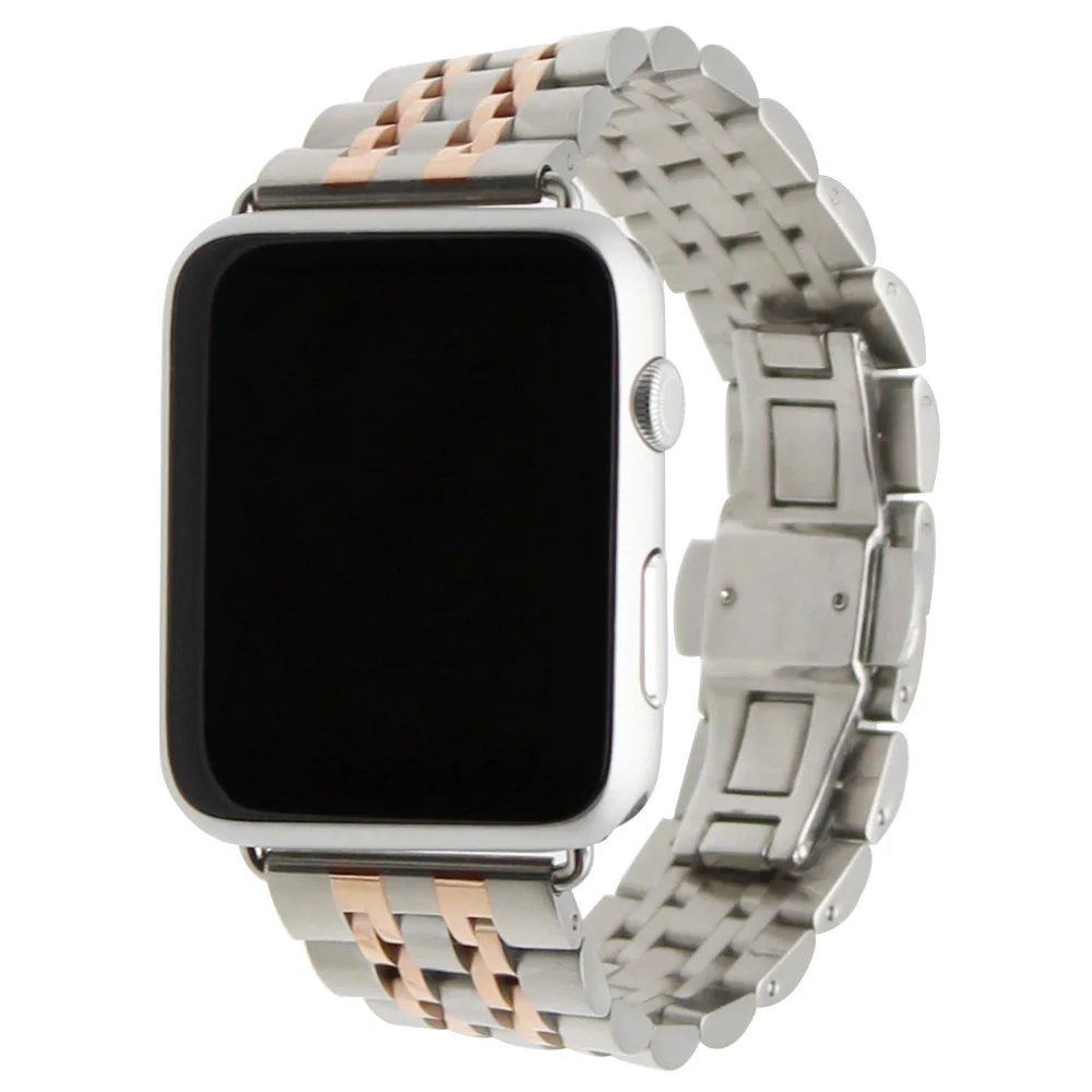Ремешок из нержавеющей стали для iWatch Apple Watch 38 мм 42 браслет с застежкой бабочкой