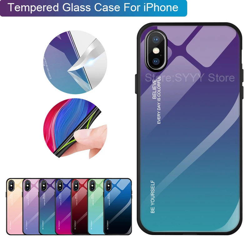 Градиентный чехол из закаленного стекла для iphone 7 8 plus 6 6s деловой Модный xr x xs max