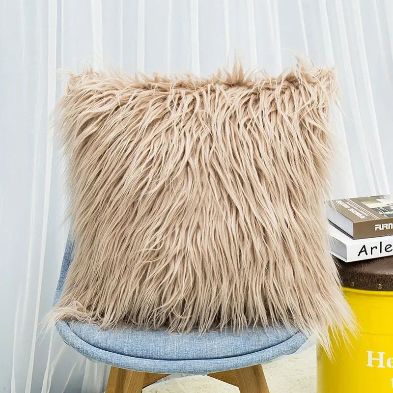 Плюшевая подушка чехол монгольский искусственный мех наволочка для подушки