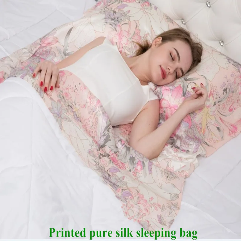

100% Silk Sleeping Bag Liner Floral Color Traveling Camping Sheet Sleeping Lightweight Envelope Sleeping Sheets With Carry Bag