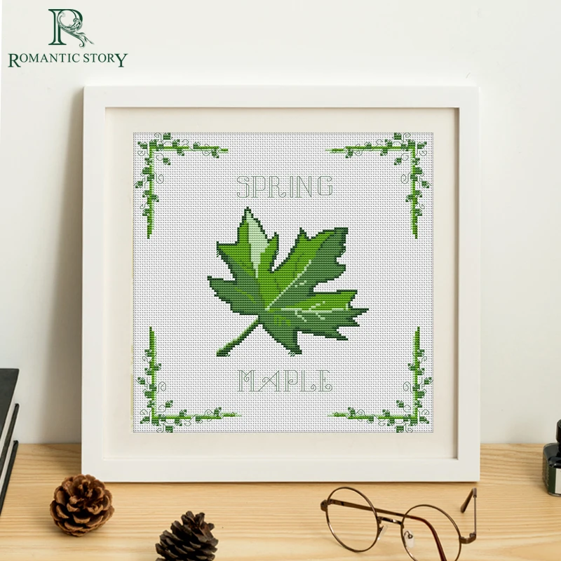 Романтическая история зеленый кленовый лист узор Рукоделие Набор для вышивки