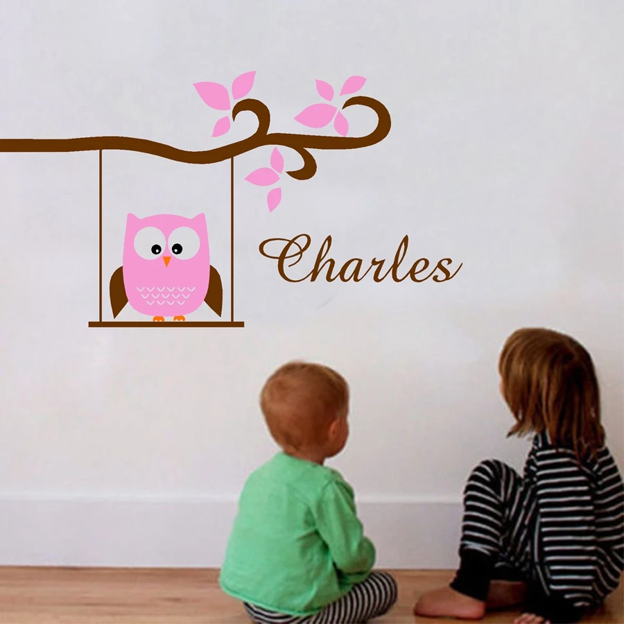 

Owl on branch Personalized Baby Name Wall Stickers Art Mural Name Custom Vinyl Wall Decals For Nursery/Kids Room Decor