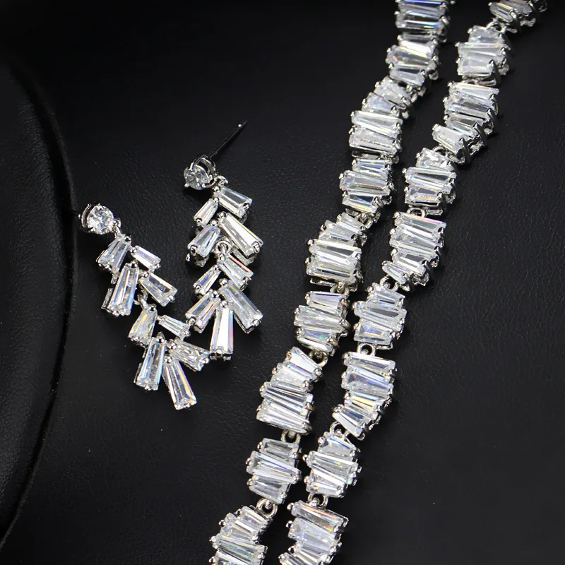 CWWZircons Geometric Square CZ Zirconia Stones Fashion Famous Brand Necklace Earrings Wedding Party Jewelry Set For Women T078|jewelry sets for