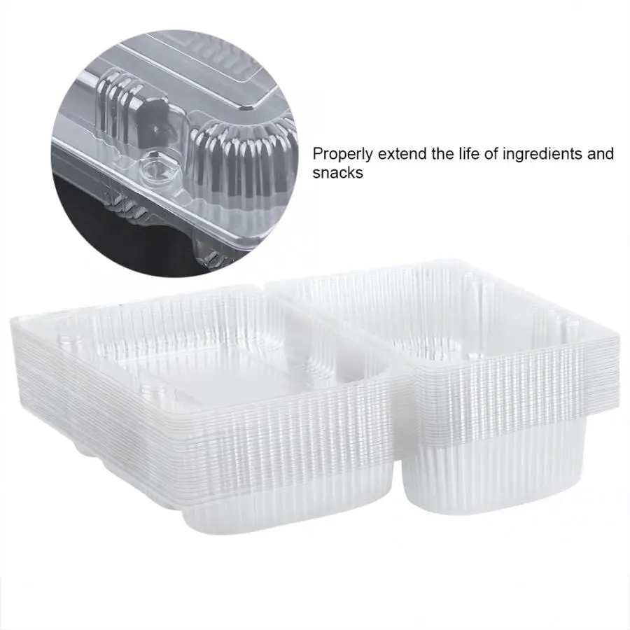 25 Pcs Disposable Plastic Hinged Loaf Container Food Fruit Storage Box Cosmetic Children Kids School Office Portable Bento Box