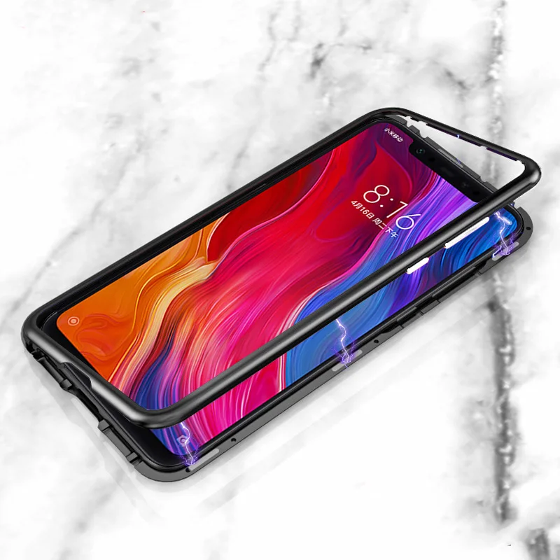 Магнитный чехол для Xiaomi Mi 9 металлический алюминиевый корпус Задняя стеклянная