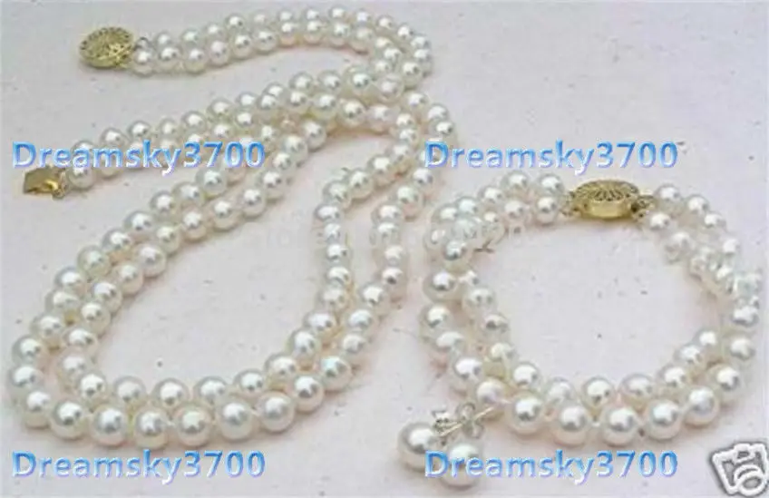 DYY FREE P&ampP W&ampO &gt&gt&gt2 Rows White 8mm Akoya Cultured Shell Pearl Necklace Bracelet Earring Set AAA | Украшения и