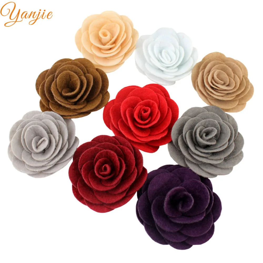Детские фетровые цветы 18 шт./лот 2 дюйма аксессуары для волос 2021 однотонные