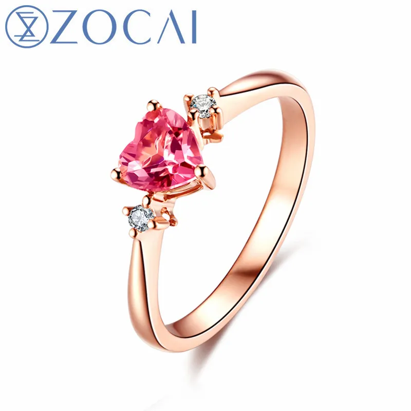 ZOCAI Новые Обручальные кольца Ruby 0.5ct/Rubellite 0.4ct кольцо 18k розовое золото Подарочное