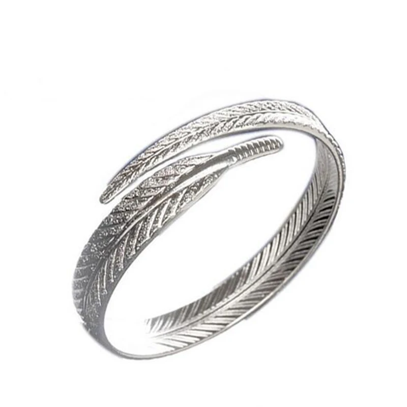 SZ80 Angel Feather OMHXZJ ювелирных изделий модные милые богемные женщины мужчины ребенок тонкий узор 999 стерлингового серебра Регулируемый браслет на запястье SZ49 - Цвет камня: SZ80 Angel Feather