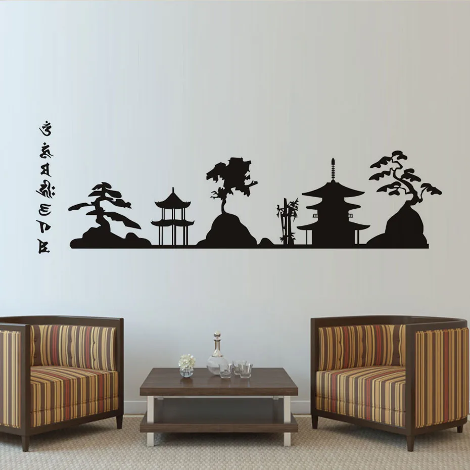 Large Asia Skyline Wall Art Self Adhesive Vinyl Sticker Muurstickers Home Decor Living Room Vintage Chinese Style Removable | Дом и сад