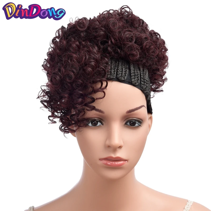 DinDong короткий кудрявый шнурок конский хвост Синтетический Updo волосы булочки клип в хвосте накладные волосы конский хвост шиньон