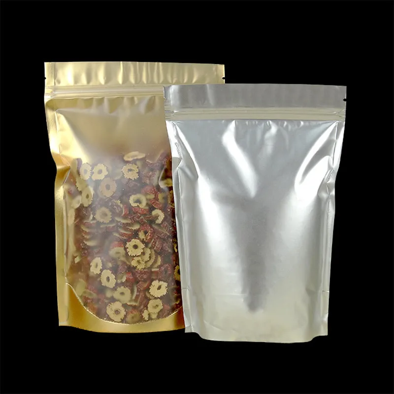 100 шт золотой прозрачный стоячий мешок из алюминиевой фольги с замком на молнии